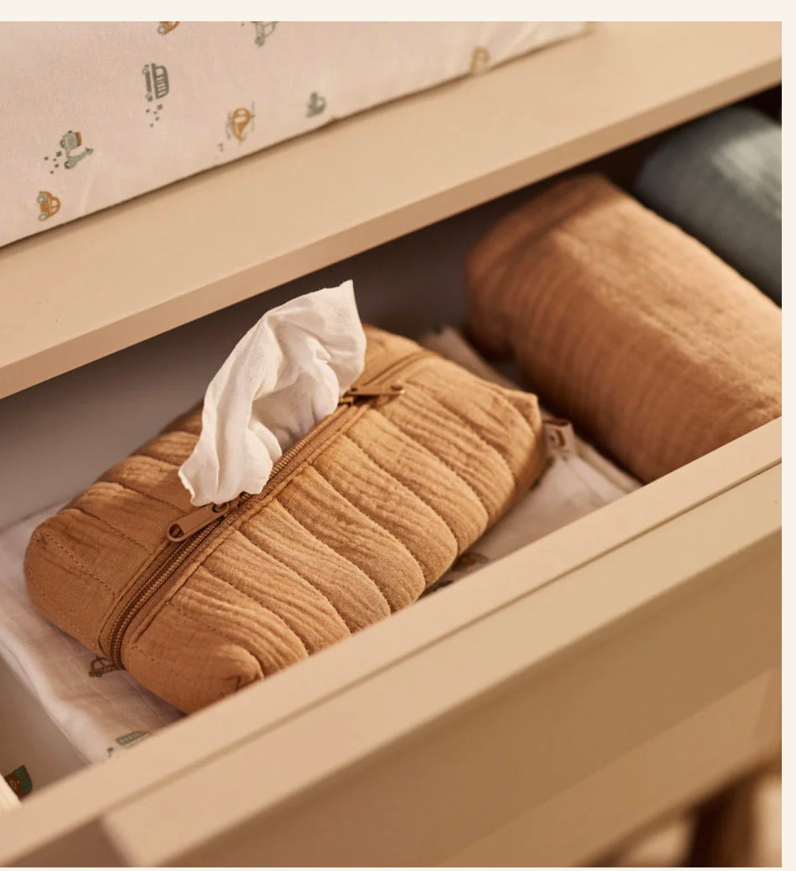 Housse pour Lingettes - Gaze de Coton - biscuit