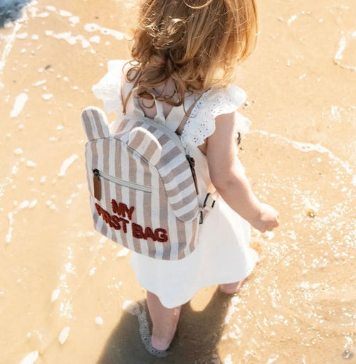 CHILDHOME, My First Bag Sac a dos Enfant - Rayures - Nude/Terracotta