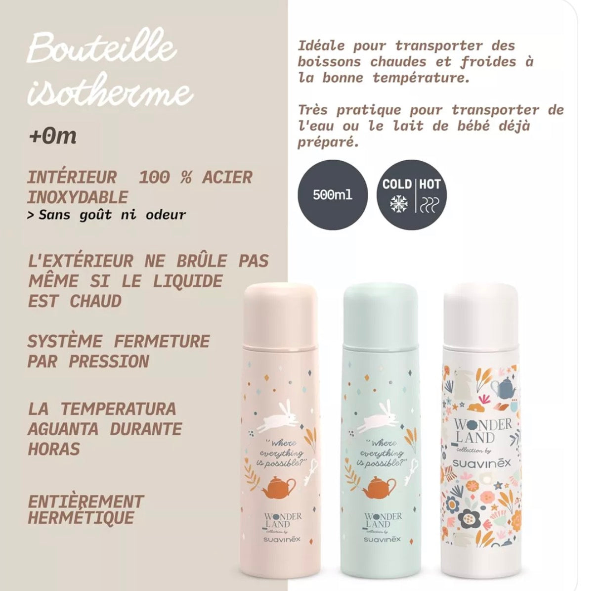 SUAVINEX, Bouteille isotherme 500ml Wonderland