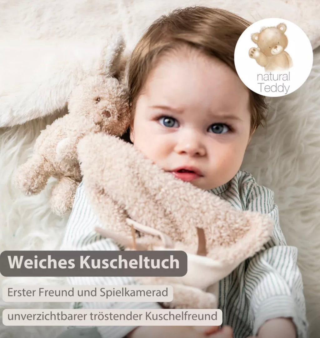 Couverture de réconfort pour bébé TEDDY avec doudou – 27 x 27 cm – Lapin Doudou – Beige