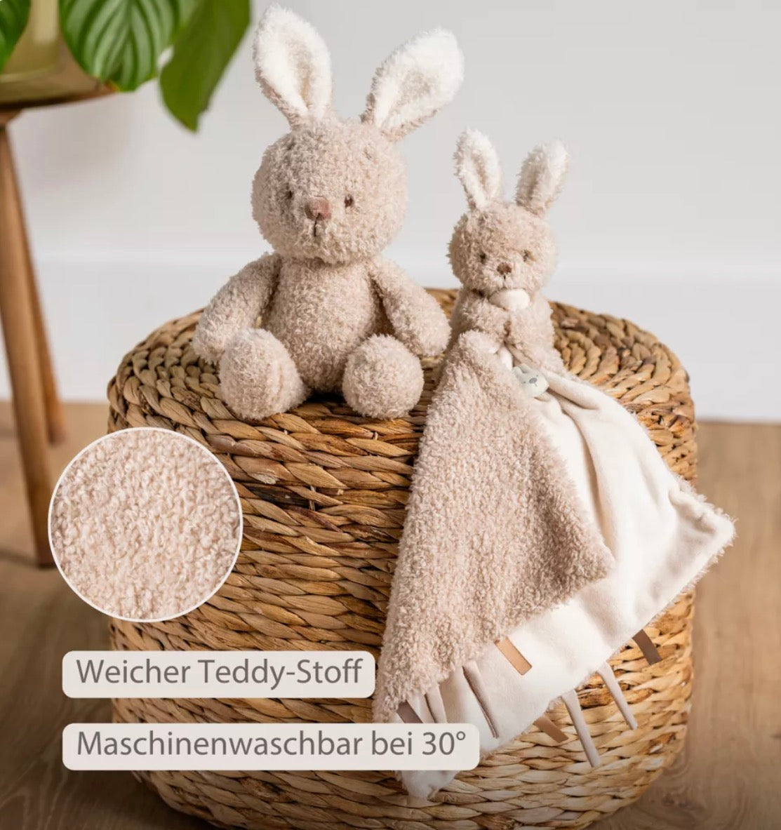 Couverture de réconfort pour bébé TEDDY avec doudou – 27 x 27 cm – Lapin Doudou – Beige