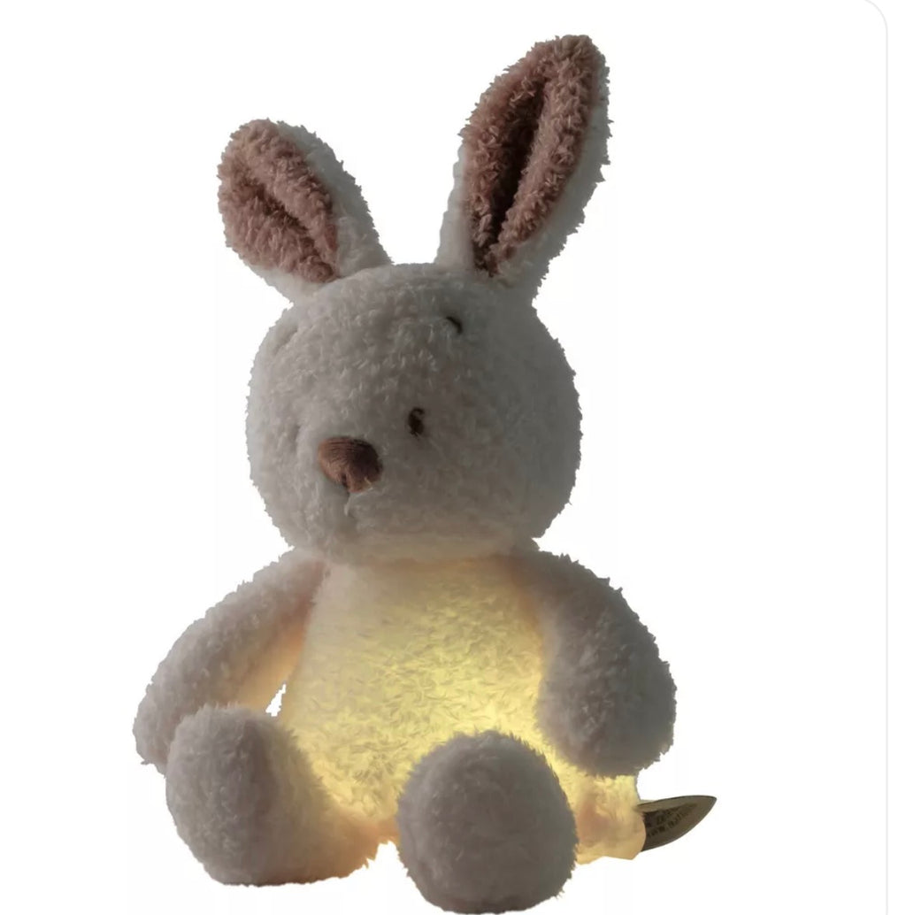 Veilleuse bébé lapin TEDDY – 25 cm – Peluche douce – Beige