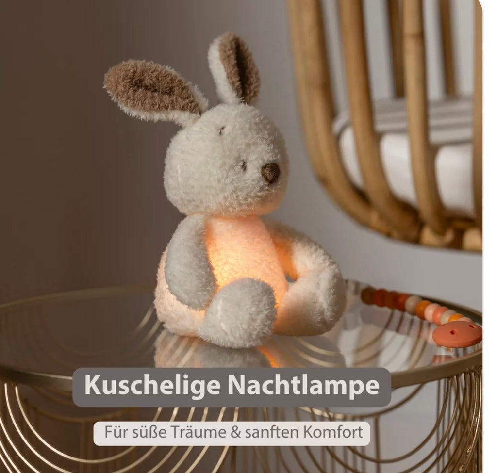 Veilleuse bébé lapin TEDDY – 25 cm – Peluche douce – Beige