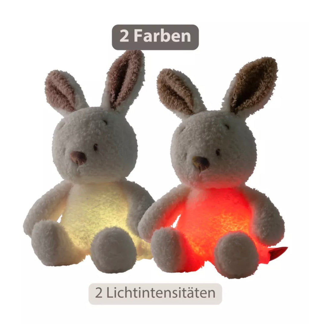 Veilleuse bébé lapin TEDDY – 25 cm – Peluche douce – Beige