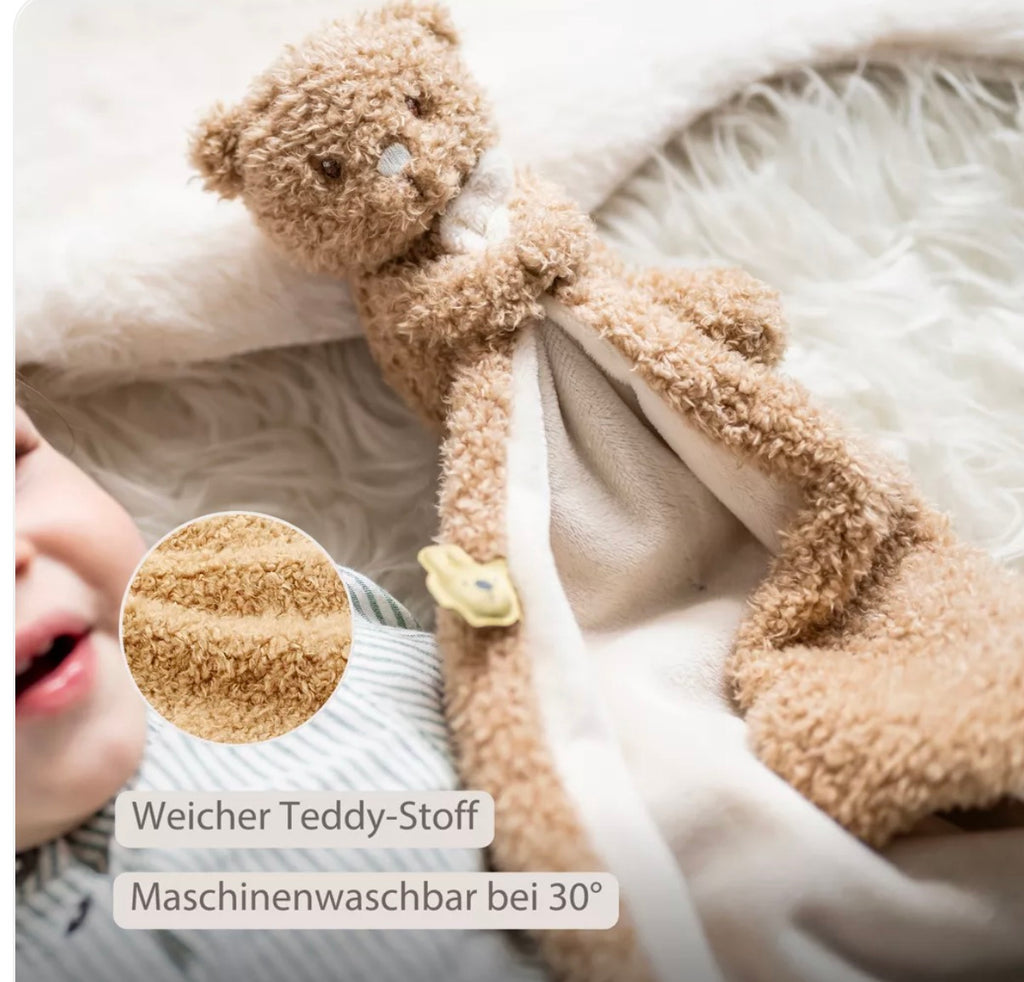 Couverture de réconfort pour bébé TEDDY avec doudou – 27 x 27 cm – Ours Doudou – Beige